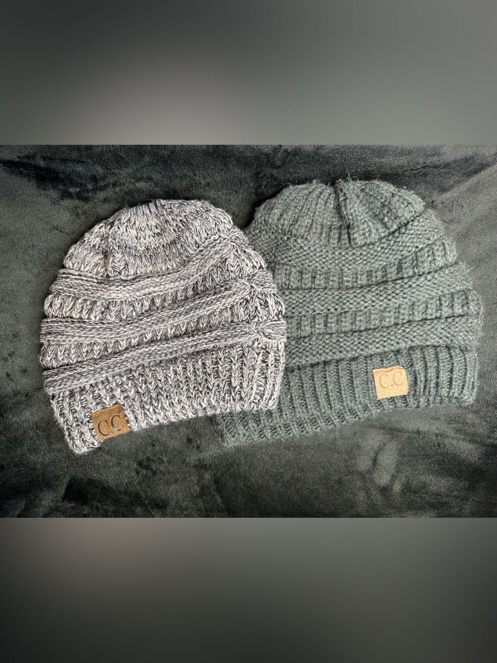 C.C Knit Beanie Set - Marled Gray & Charcoal